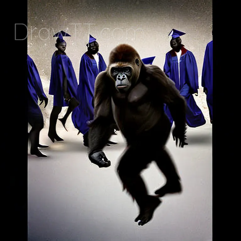 Gorilla escapes at graduation.. . Digital Art