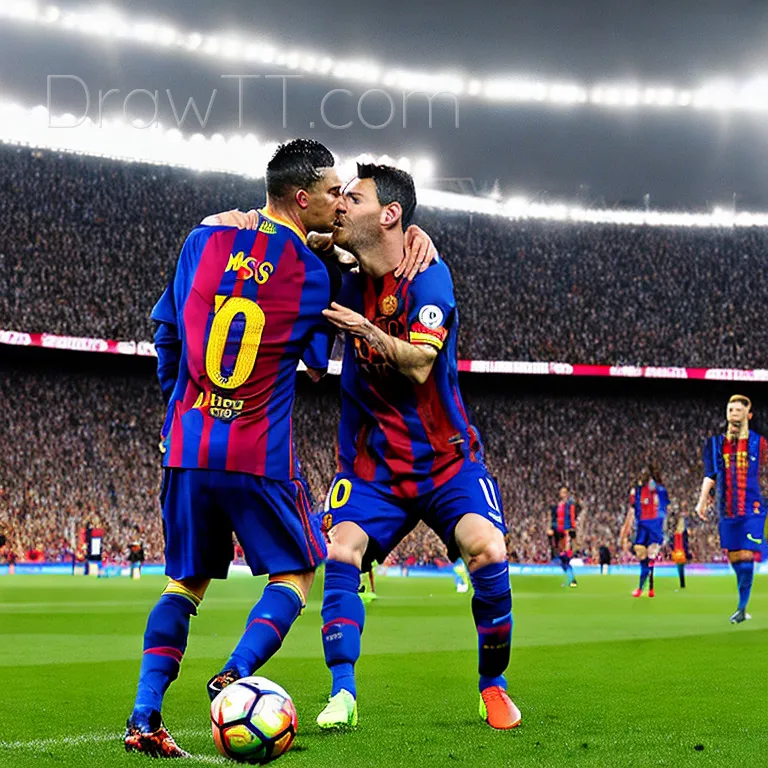 Lionel Messi kissing Cristiano Ronaldo – DrawTT Images