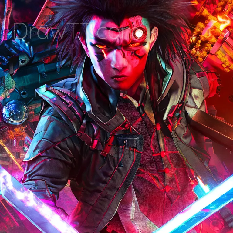 tanjiro demon slayer in cyberpunk – DrawTT Images